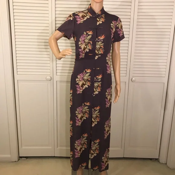 chinese dress ladies Long Sleeve Mandarin Collar Floral Velvet Oriental Evening Dress Burgundy / 3XL